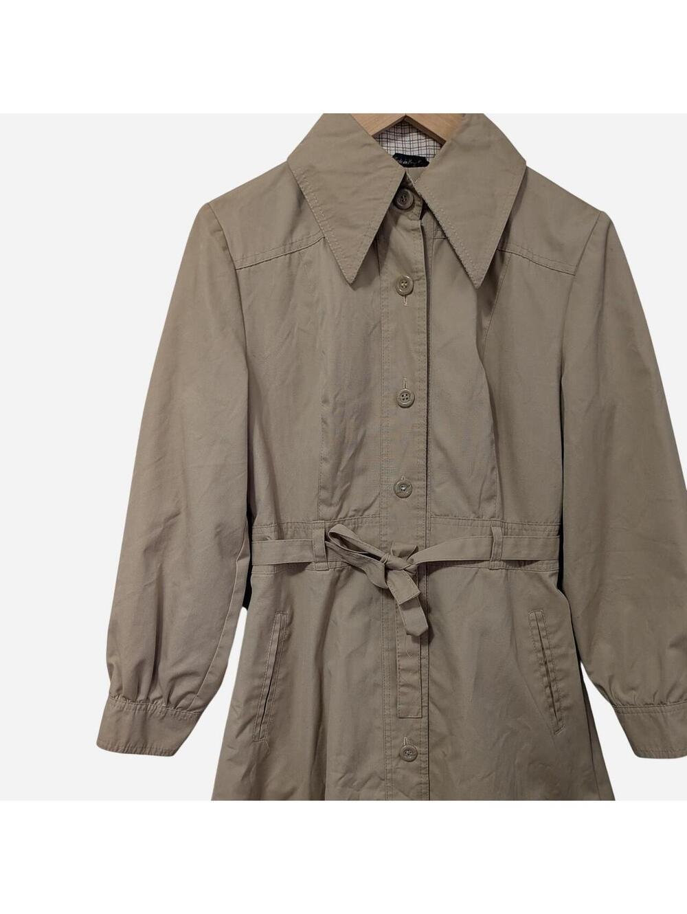 Vintage 70s Dagger Collar Trench Coat Tan Belted Fit And Flare Pleated Back Sz S